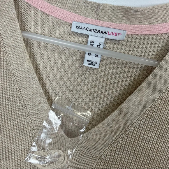 NEW Isaac Mizrahi Live Sweater Women Size Large Tan Short Sleeve Vneck Knit NWOT - Picture 5 of 9